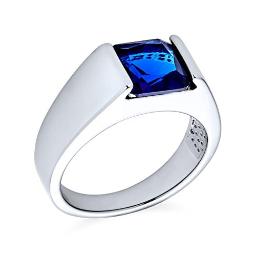 Bague de fiançailles pour hommes traditionnelle unisexe personnalisée 3CT saphir bleu simulé AAA CZ coupe princesse carrée solitaire bague d'auriculaire...
