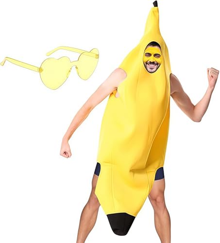 Nucalt Costume a banana, travestimento di frutta 3D con rete di ventilazione, costume da banana, costume da frutta divertente, costume di gruppo per adulti, feste, carnivals, cosplay