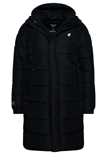 Superdry Herren Lang geschnittener Kapuzenmantel mit Logo Schwarz M