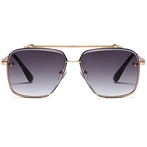 VIA LEECA Trendy Square Aviator Sunglasses for Men Women Retro Metal Gradient Sunglasse