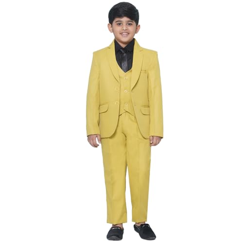 Image of AJ DEZINES Kids 5 Piece Solid Cotton Blend Coat Pant Suit Set For Boys
