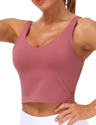 Women’s Longline Sports Bra Wirefree Padded Medium Support Yoga Bras Gym Running Workout Tank Tops (Rose red, Medium, m)