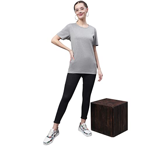 Image of Mack Jonney Women Round Neck Cotton Solid Regular Fit T-Shirt-T Anthraa 001-P