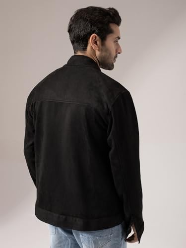 Buy PERCH Men Black Suede Solid Zipper Jacket - Image 4