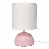 Aigostar Lámpara de Mesa de Cerámica, Lámpara de Mesita de Noche con Base Semiovalada, Pantalla de Tela, Casquillo E14, para Dormitorio, Salón, Recibidor - H24cm (Rosa)