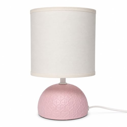 Aigostar Lampe de Chevet en Céramique, Lampe de Table avec Base Semi-ovale, Abat-jour en Tissu, Douille E14, pour Chambre, Salon, Entrée - H24cm (Rose)