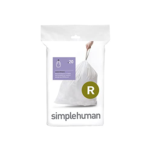 Image of simplehuman Code R Custom Fit Drawstring Trash Bags in Dispenser Packs, 20 Count, 10 Liter / 2.6 Gallon, White
