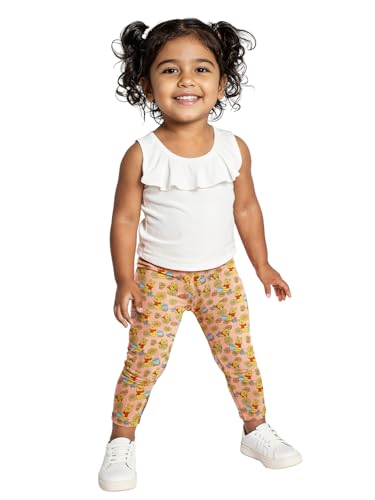 Image of The Souled Store Winnie The Pooh: Pot of Honey Girls Orange All Over Printed Cotton Leggings (2-8 Yrs)