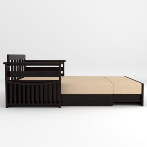 Image of Solid Sheesham Wood Sofa Cums Bed with Mattress & Storage | Rosewood Convertible Sofa Bed for Living Room & Bedroom (G-Walnut, 3 Seater)