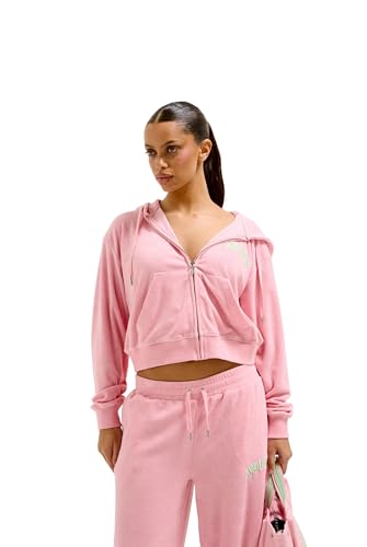 Juicy Couture Nala Twl Hoodie Kapuzensweatjacke, Terry Sweatjacke mit Kapuze und Reißverschluss in Verschiedenen Farben Sudadera con Capucha, Juicy Pink, XS para Mujer