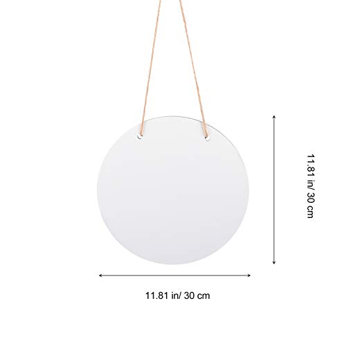 SEWACC White Hangers Sublimation Wood Blank Signs 2pcs 30X30CM Unfinished Wooden Circle Sign Hanging Cutout Slice Decorative Wood Plaques for Home Wall Front Door Decor White Ornaments - Image 4
