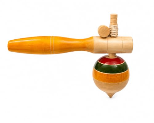 Image of Wooden Spinning Top - Spindle Top Toy with Handle & String - Traditional Design - Enhances Fine Motor Skills & Eco-Friendly, Ideal for 3+ Years Kids, Top Toy Spinning, Bongaram for Kids.