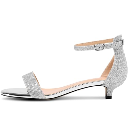 Sandales kitten heel à paillettes NobleOnly | Chaussures d'été à bout ouvert de 3 cm