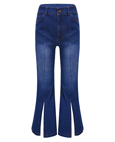 Aislor Kids Girls Flare Jeans Casual Fitted Distressed Denim Trousers Elastic Waist Bell Bottom Slit Hem Denim Pants4