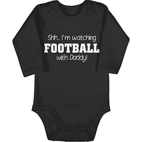 Baby Body Langarm Mädchen Junge - Sport & Bewegung Baby - Shh.I'm Watching Football with Daddy! - weiß - 12/18 Monate - Schwarz - Daddy Strampler American im - BZ30 Cover