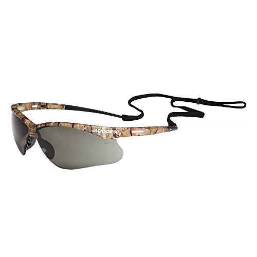 Jackson Safety Lightweight, Ultra-Strong, SG Safety Glasses with Soft Touch Temples and Flexible Nose Piece, Outdoor Use, Anti-Scratch Coating, Smoke Lens, Camo Frame, 50015 (Pack of 12)