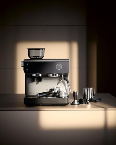 WMF Espresso Pro Siebträgermaschine, halbautomatische Espressomaschine mit Mahlwerk, 15 bar Druck, integrierte Waage, Doppel-Thermoblock Technologie, schnelles Erhitzen, Steingrau