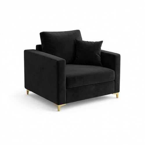Image of Hayes Rich Velvet Suede 3+1+1 Seater Sofa Set | Golden Aesthetic Legs | Soft Touch Comfort | 5 Person Seating | Modern Living Room Set (Black)