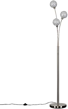 MiniSun Contemporary 3 Way Brushed Chrome Floor Lamp with Metal Wire Globe Shades