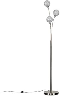 MiniSun Contemporary 3 Way Brushed Chrome Floor Lamp with Metal Wire Globe Shades
