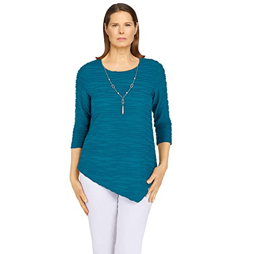 Haut texturé bleu paon et collier Alfred Dunner pour vos tenues de bureau et sorties