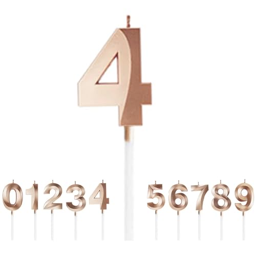 WFGKPXC バースデー ナンバー キャンドル ロウソク 誕生日 3Dシェイプバースデーケーキ ダイヤモンドキャンドル数字型 高級 ろうそく おしゃれ 記念日 ルウエディングパーティー卒業パーティー (シャンパンゴールド, 番号4)