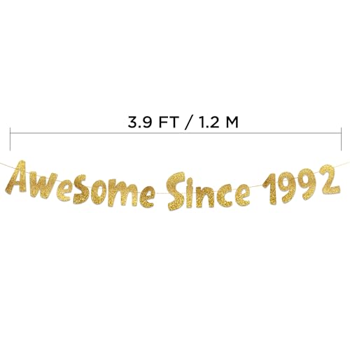 Image of Pre-Strung Awesome Since 1992 Gold Glitter Banner - Funny 34th Birthday and Anniversary Decorations for Men and Women - Party Supplies and Gifts