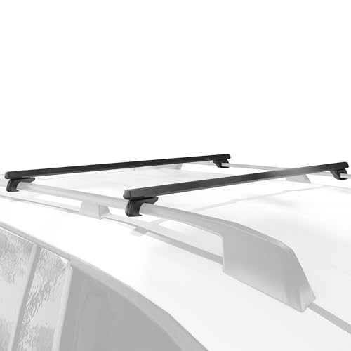 HOMCOM Barras de techo de coche transversales de 135 cm, porta-Bajos bloqueables 2 llaves suministradas, aleación de aluminio, compatible con rieles laterales elevados de 120 cm, color negro