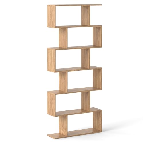 GOPLUS Estantería de 6 Niveles, Librería de Madera, Organizador separadora de Ambientes con Protección Antivuelco, Estantería de Pie, para Oficina Salón, 80 x 23 x 191cm (Natural)