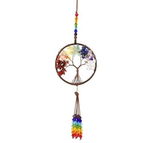 Árbol de la Vida Colgante para Espejo Retrovisor de Coche, Colgante de Cristal Curativo, Decoración Feng Shui, Adorno para Ventana, Meditación, Atrae Buena Suerte, para Interior del Coche, Hogar