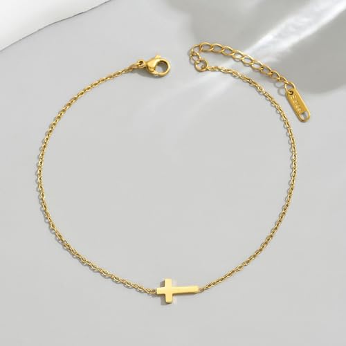 Image of NONAMOIS Ankle Bracelets for Women Dainty 18K Gold Plated Anklet Waterproof Round Beaded Paperclip Herringbone Pearl Chain Anklets Waterproof Beach Foot Jewelry