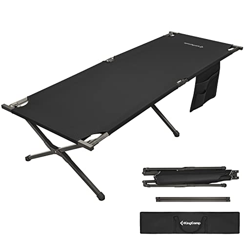 Kingcamp Xl Portable Folding Camping Cot For Adults, 81" X 30" Extra Long Wide Lightweight Sleeping Cot For Hiking, Backpacking, Outdoor With Side Pocket Camp Office Travel Use, Black #TOP24