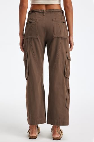 Cargo Pants for Women Low Rise Drawstring Waist 7 Pockets Hiking Work Wide Leg Pants with Zipper Button Closure2