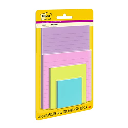 Post-it Notas super adesivas, tamanhos sortidos, 4 blocos, 2 x a potência aderente, neon supernova,