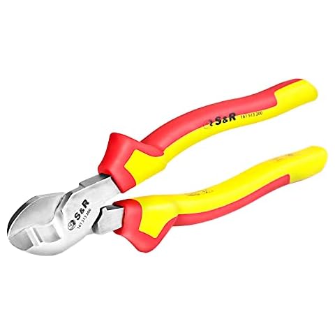 S&R Kabelschere VDE geprüft bis 1000V, 200 mm, hochwertiger 70C Stahl, Härte 66 HRC, Profi Kabelschneider für Elektriker, Montage, Werkstatt mit 2-Komponenten Ergo-Griffen Cover