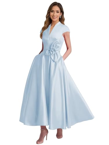 Tea Length Mother of Bride Dresses for Women Satin A