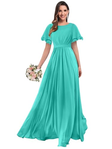 Modest Chiffon Bridesmaid Dresses for Women with Sleeves Long Formal Evening Gowns