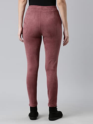 Image of GO COLORS Women Solid Mid Rise Suede Treggings
