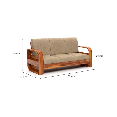 Image of Sheesham Wood 3 Seater Sofa | Classic Elegant Sofa Set for Living Room & Office | Premium Wooden Sofa for Home & Office Furniture (Cairo Honey, 3 Seater)