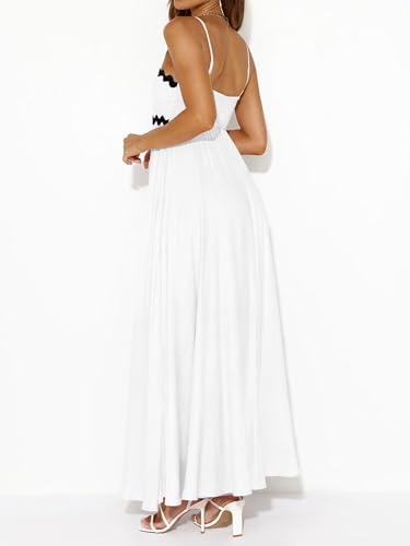 Image of PRETTYGARDEN Women Spaghetti Strap Boho Maxi Dresses Flowy | Sleeveless Smocked Long Dress, Striped Trim Flowy Dress Pockets, Elegant Square Neck Beach Sundress, Casual Summer Outfits