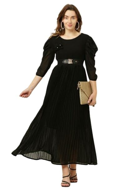SKH Elegant Fabulous Georgette Long Dress with Belt for Girls and Women-picture-49