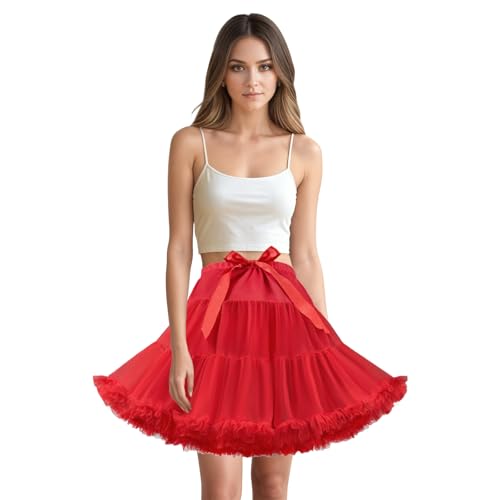 Kryozent Adult Ballet Tutu Tulle Skirt Elastic Waist Princess Ballet Dance Petticoat Knee Length Red Puffy Pettiskirts for Women