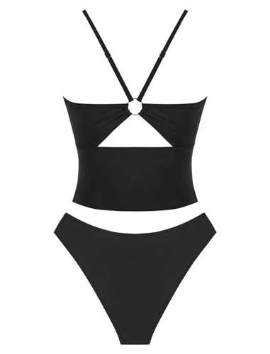 Image of ZAFUL Tankini Swimsuits for Women V Neck Dual Straps Cropped Bikini Swimsuit High Cut 2 Pieces Bathing Suit