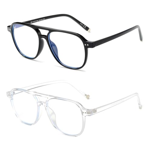 Image of OUWEN Square Aviator Blue Light Blocking Glasses Womens Mens, Anti EyeStrain & UV Glare Computer Gaming Eyeglasses OW2244