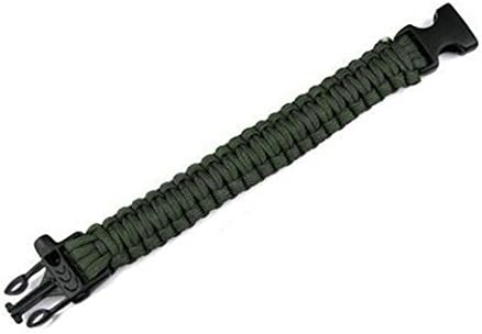 Survival Bracelet Outdoor Travel Essentials Bracelet with Hard Plastic Whistle Buckle / Stainless Metal Bow Shackle - Army Green Style by Cute Onlines