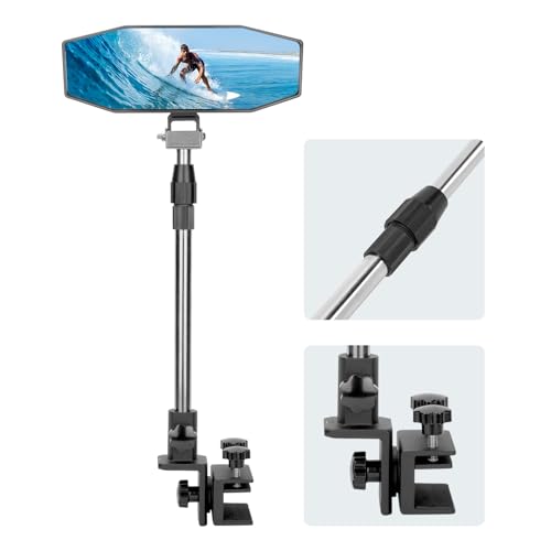 KEMIMOTO Boat Rear View Mirror with Telescoping Pole 10.5 x 4 360 Adjustable Marine Mirror for Pontoon Ski Boats Water Skiing