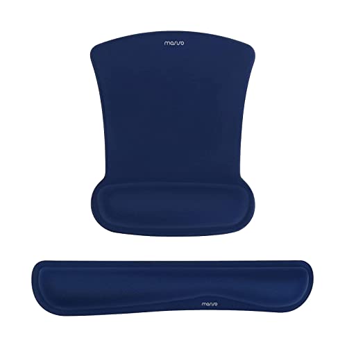 MOSISO Wrist Rest Support for Mouse Pad & Keyboard Set, Ergonomic Mousepad Non-Slip Base Home/Office Pain Relief & Easy Typing Cushion with Neoprene Cloth & Raised Memory Foam, Navy Blue
