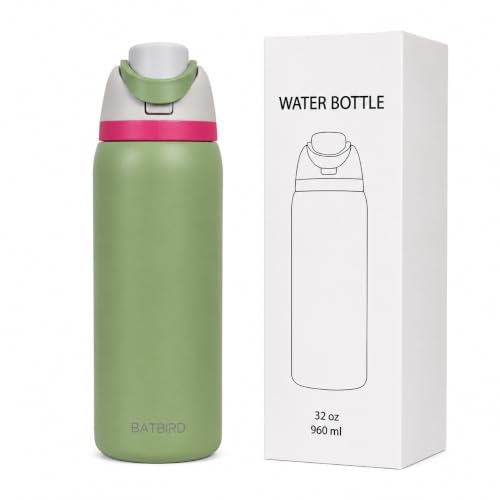 Image of Stainless Steel Water Bottle 32 oz with Flip Lid and Carry Loop (Moss Green, 960 ml)
