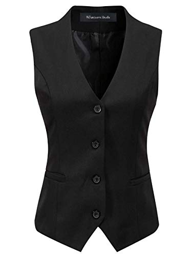 Gilet Donna Smanicato V-Neck Single Breasted Business Moda Giovane Eleganti Blazer Slim Fit Ufficio Giacca da Tailleur Camicia Donna Gilet Primaverile Autunno Women (Color : Schwarz, Size : S)