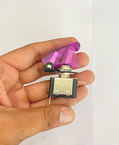 Image of Purple ROCKER PILOT Toggle Switch WiTH Aircraft Safety Cover Rocker Toggle Switch 12V 20A ON /Off Togglle Swiitch LED Light Illuminated 3Pin for All Vehicles